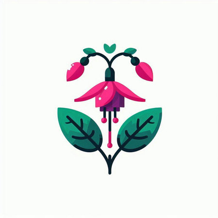Fuchsia flower with leaves. Vector illustration in flat style.のイラスト素材