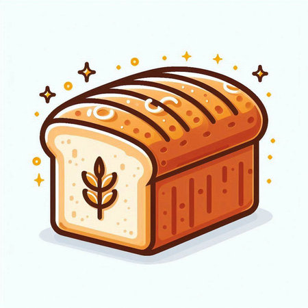 Cartoon illustration of a loaf of bread with wheat. Vector illustration.のイラスト素材