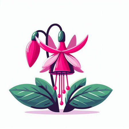 Fuchsia flower isolated on white background. Vector illustration in cartoon style.のイラスト素材