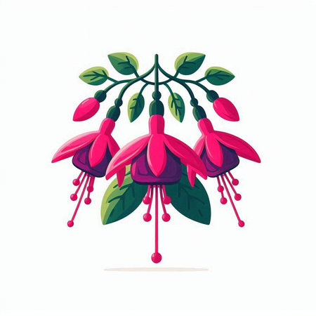 Fuchsia flowers isolated on a white background. Vector illustration.のイラスト素材