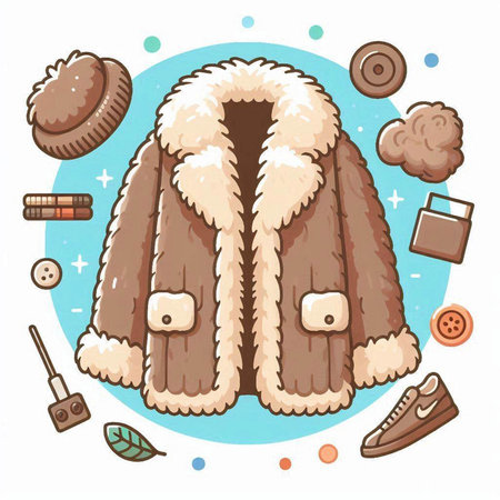 Vector illustration of a fur coat with accessories on a white background.のイラスト素材