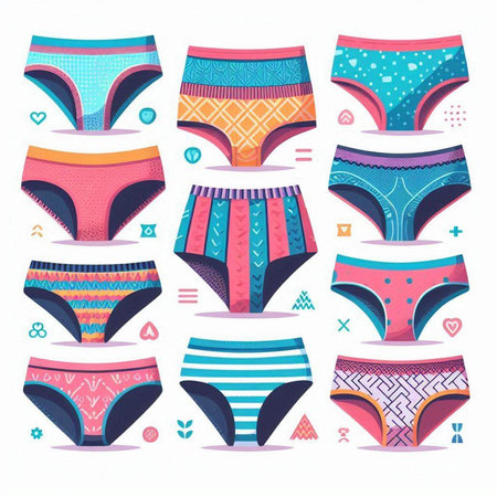 Women's panties. Set of different types of panties. Vector illustrationのイラスト素材