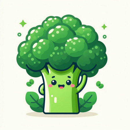 Cute happy broccoli vegetable character. Vector flat cartoon illustration icon designのイラスト素材