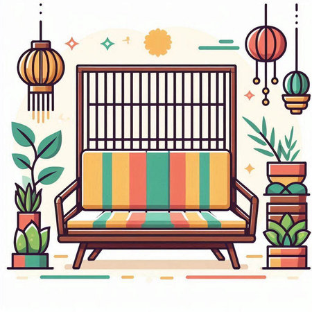 Illustration of a wooden bench in a flat style. Vector illustration.のイラスト素材