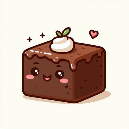 Cute chocolate cake with whipped cream and hearts. Vector illustration.のイラスト素材