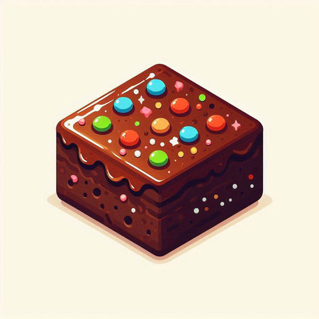 Chocolate cake with colorful candies. Vector illustration in cartoon styleのイラスト素材