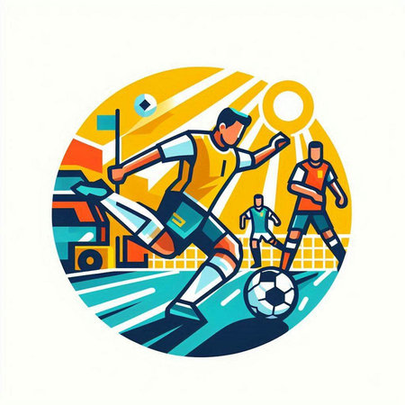 Soccer player with ball on the background of the stadium, vector illustrationのイラスト素材