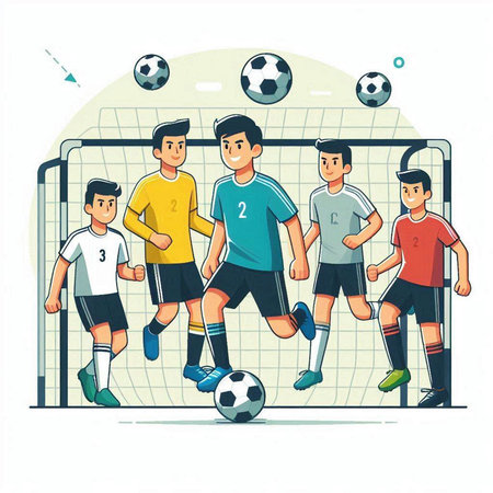 Soccer players in the goal. Vector illustration in cartoon style.のイラスト素材