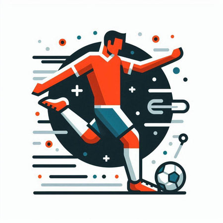 Soccer player with ball in action. Flat style vector illustration.のイラスト素材