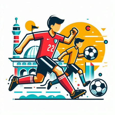 Soccer player kicking the ball. Vector illustration of a soccer player.のイラスト素材