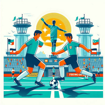 Soccer players in action on the stadium. Vector illustration in retro styleのイラスト素材