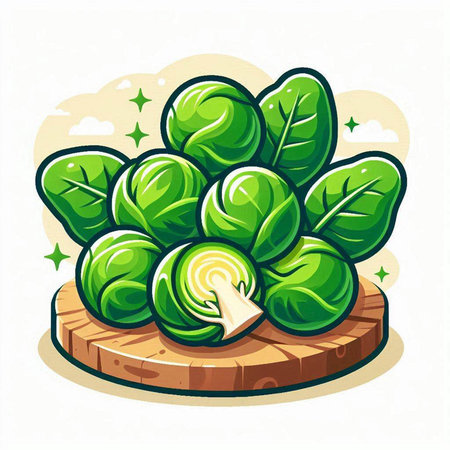 Brussels sprouts on wooden board. Vector cartoon illustration.のイラスト素材