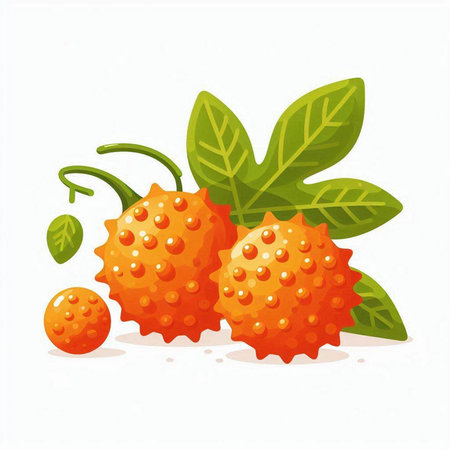 Kiwano fruit isolated on white background. Vector cartoon illustration.のイラスト素材
