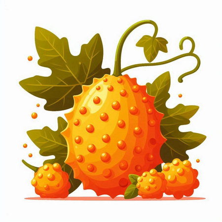 Kiwano fruit with leaves isolated on white background. Vector illustration.のイラスト素材