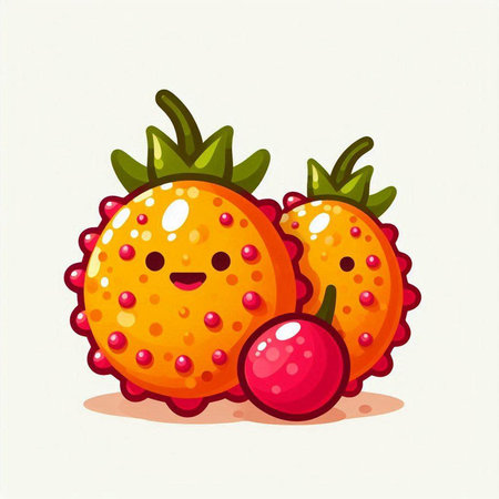 Strawberry vector illustration. Cute cartoon berry fruit character.のイラスト素材