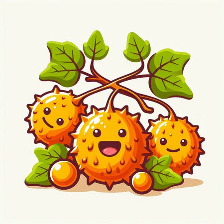 Cute kawaii kiwano fruit character vector illustration.のイラスト素材