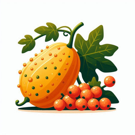 Pumpkin and rowan berries on a white background. Vector illustrationのイラスト素材