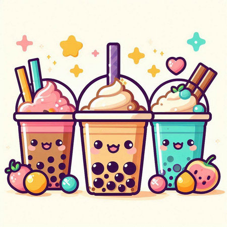 Funny ice cream in paper cups. Vector illustration. Cute cartoon style.のイラスト素材