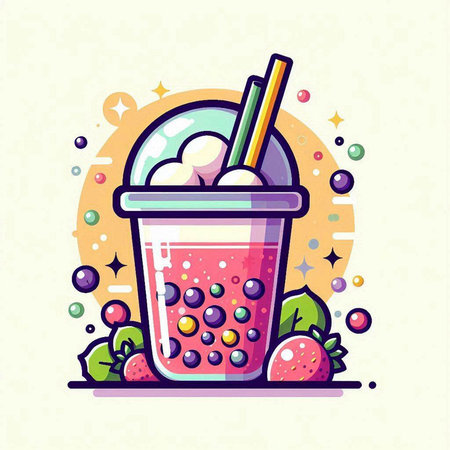 Fruit smoothie in a plastic cup with a straw. Vector illustration.のイラスト素材