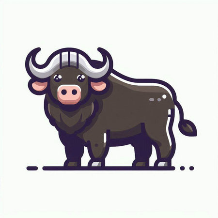 Cartoon buffalo. Vector illustration in a flat style on a white background.のイラスト素材