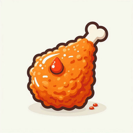 Illustration of fried chicken leg with tomato sauce on white background.のイラスト素材