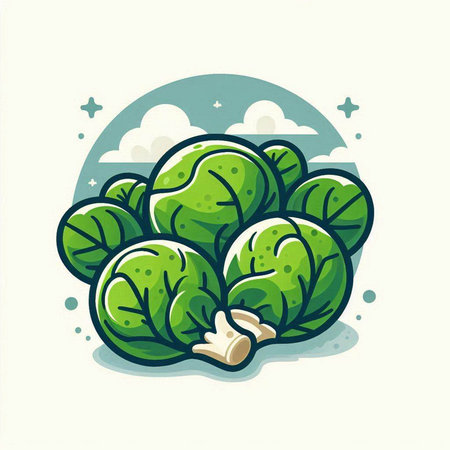 Vector illustration of fresh brussels sprouts in cartoon style.のイラスト素材