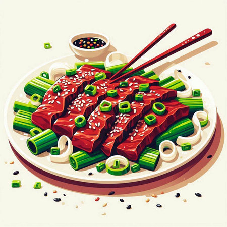 Illustration of japanese food. Sliced raw beefのイラスト素材