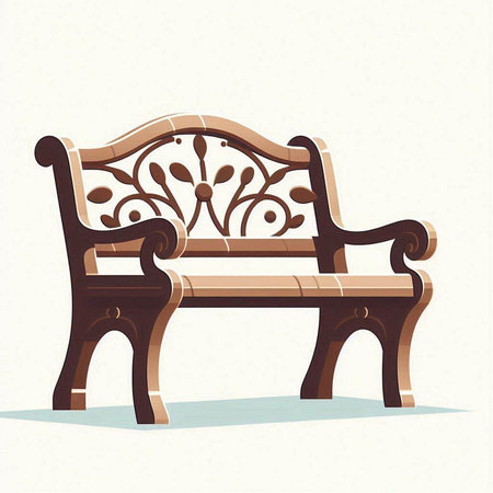 Illustration of a wooden bench in vintage style on a light backgroundのイラスト素材