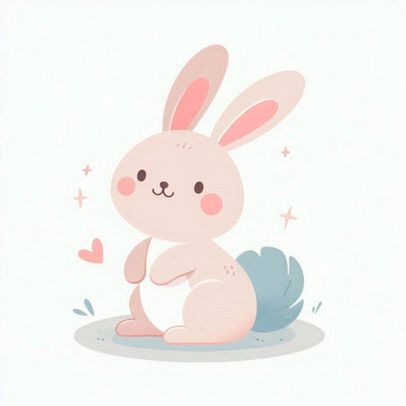 Cute baby bunny sitting on the ground, hand drawn vector illustrationのイラスト素材