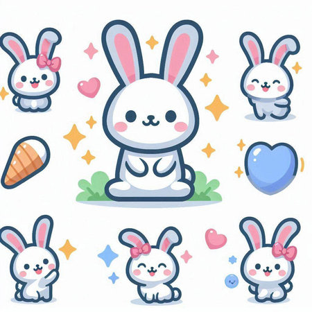 set of cute bunny on white background. vector illustration.eps10のイラスト素材