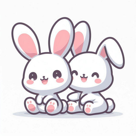 Cute cartoon bunny couple isolated on white background. Vector illustration.のイラスト素材