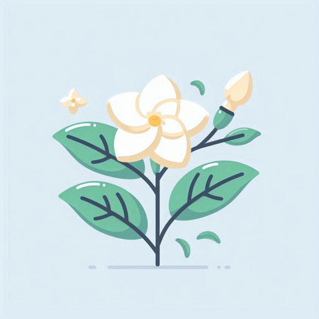 Flower with leaves and paint brush. Vector illustration in flat styleのイラスト素材