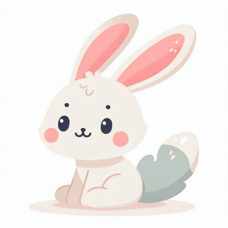 Cute cartoon rabbit sitting on the ground. Vector illustration isolated on white background.のイラスト素材