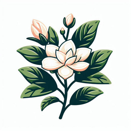 Magnolia flower isolated on white background. Hand drawn vector illustration.のイラスト素材