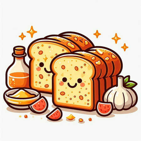 Illustration of a set of cartoon bread characters. Vector illustration.のイラスト素材