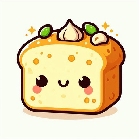 Cute happy slice of bread. Vector illustration isolated on white background.のイラスト素材