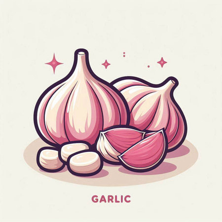 Garlic vector illustration. Vector illustration of fresh garlic. Garlic icon.のイラスト素材