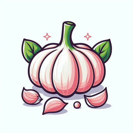 Garlic on white background. Vector illustration of a fresh vegetable.のイラスト素材
