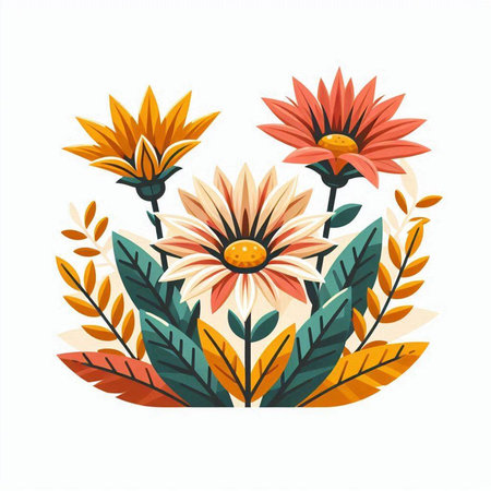 Flower bouquet with daisies and leaves. Vector illustration.のイラスト素材