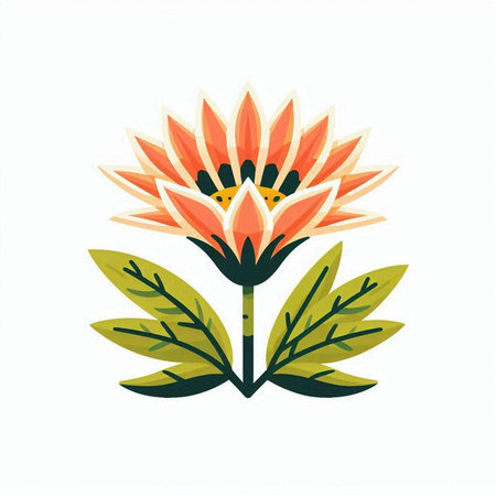 Illustration of a beautiful flower with leaves. Vector illustration in a flat style.のイラスト素材