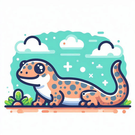 Cute gecko on the background of the sky. Vector illustrationのイラスト素材