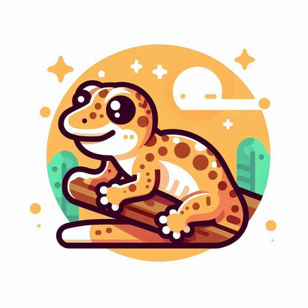 Cute leopard gecko sitting on a log. Vector illustrationのイラスト素材