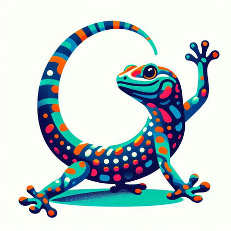 Colorful gecko isolated on a white background. Vector illustration.のイラスト素材