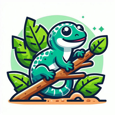 Cute chameleon on the branch. Cartoon vector illustration.のイラスト素材