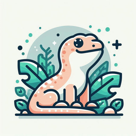 Cute dinosaur with green leaves. Vector illustration in flat style.のイラスト素材
