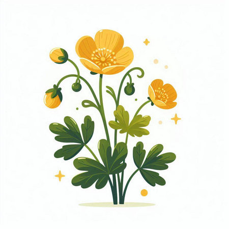 Cute hand drawn floral card with yellow flowers. Vector illustration.のイラスト素材