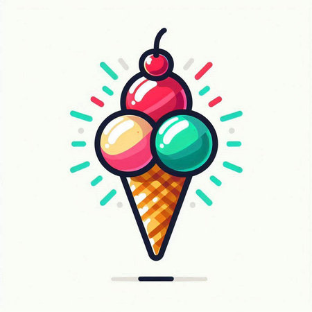 Ice cream vector icon. Colorful ice cream in waffle cone.のイラスト素材