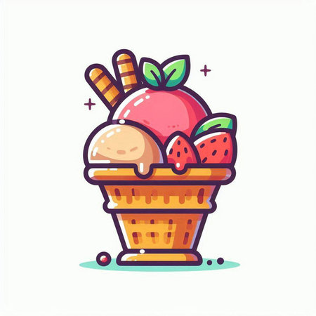 Ice cream in wicker basket. Vector illustration in cartoon style.のイラスト素材