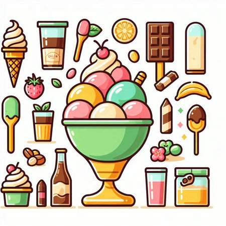 Colorful ice cream icons set. Ice cream collection. Vector illustrationのイラスト素材