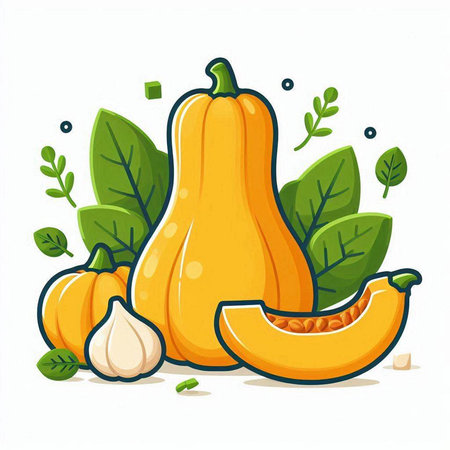 Pumpkin and garlic vector illustration isolated on a white background.のイラスト素材